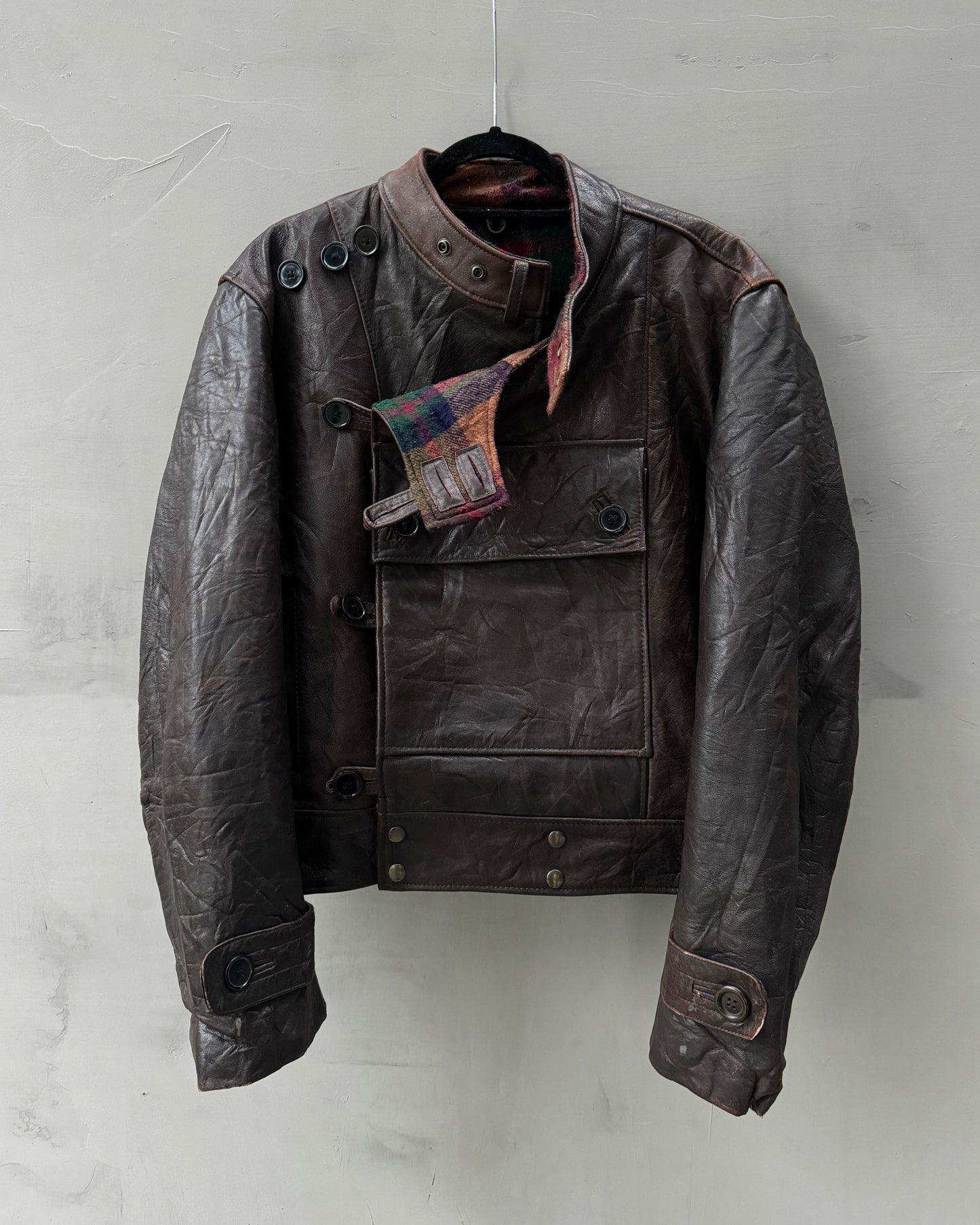 90'S SWEDISH ARMY LEATHER MOTO JACKET - L