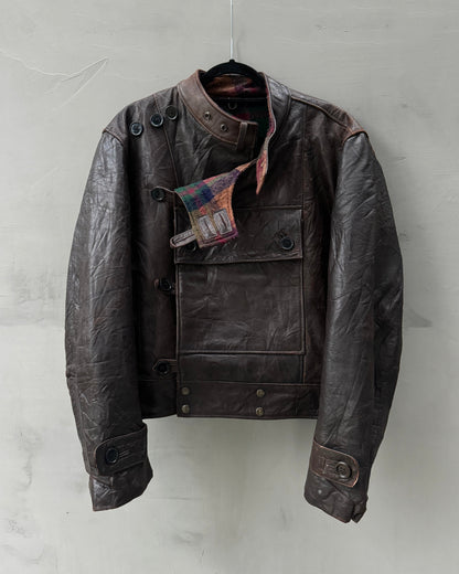 90'S SWEDISH ARMY LEATHER MOTO JACKET - L | Large, Brown