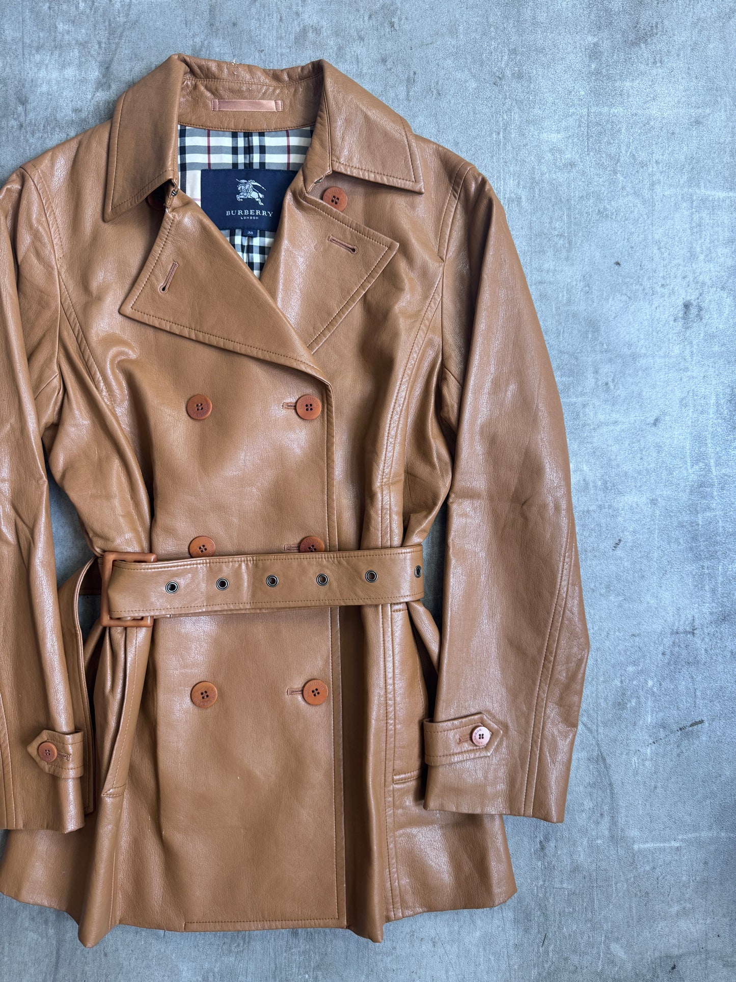 Burberry Nova Check Lining Tan Lambskin Trench Coat