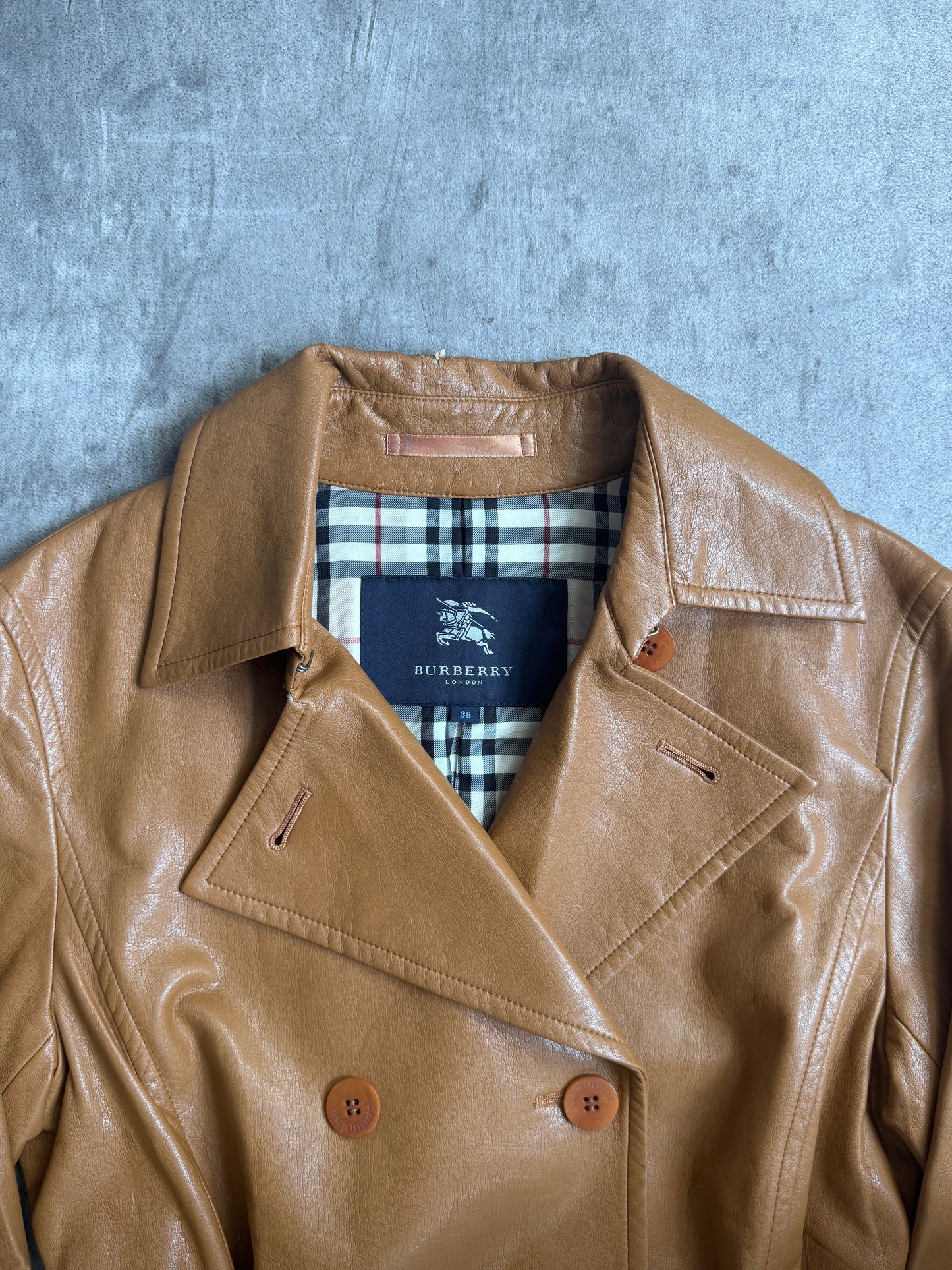 Burberry Nova Check Lining Tan Lambskin Trench Coat
