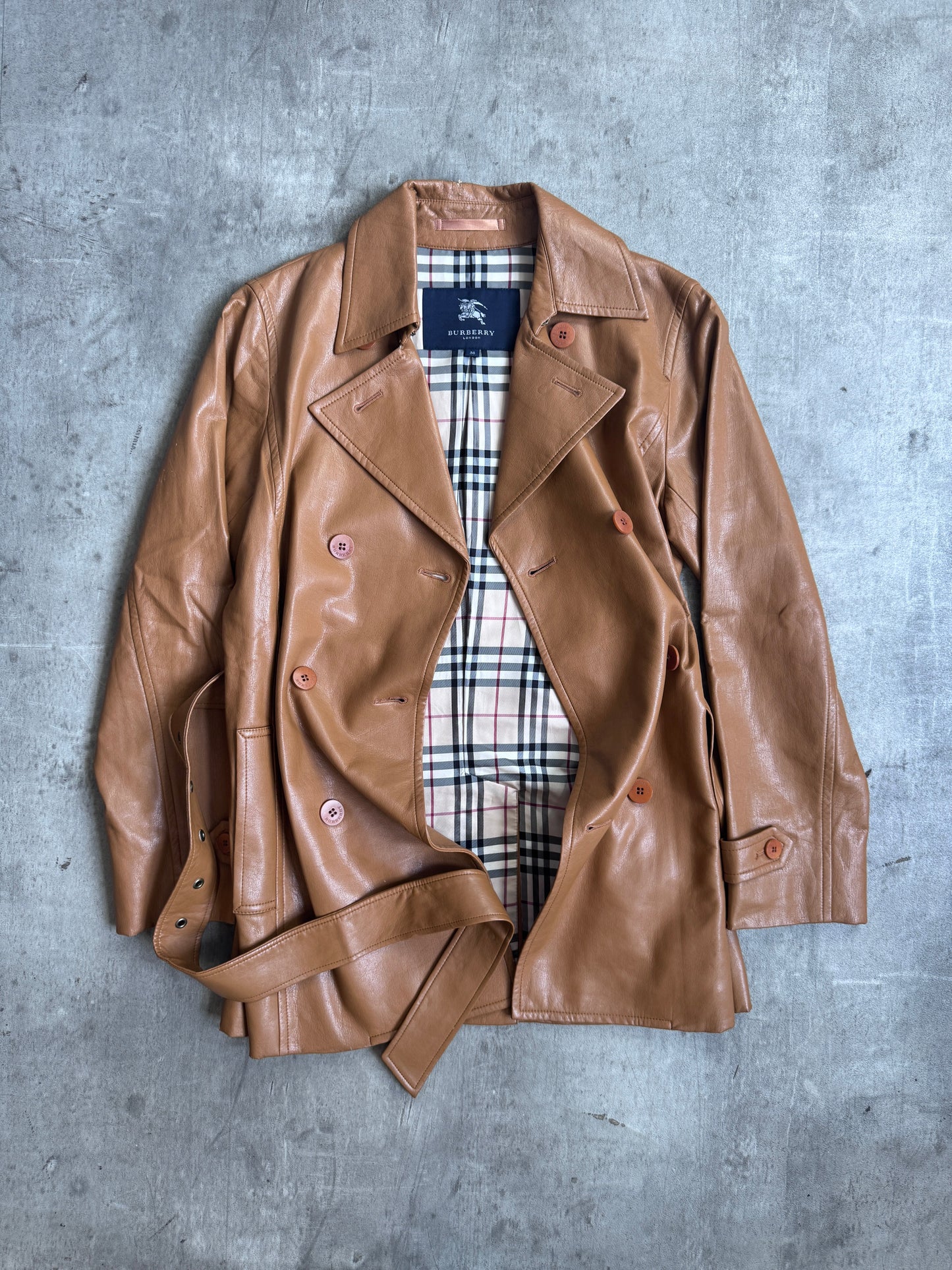 Burberry Nova Check Lining Tan Lambskin Trench Coat