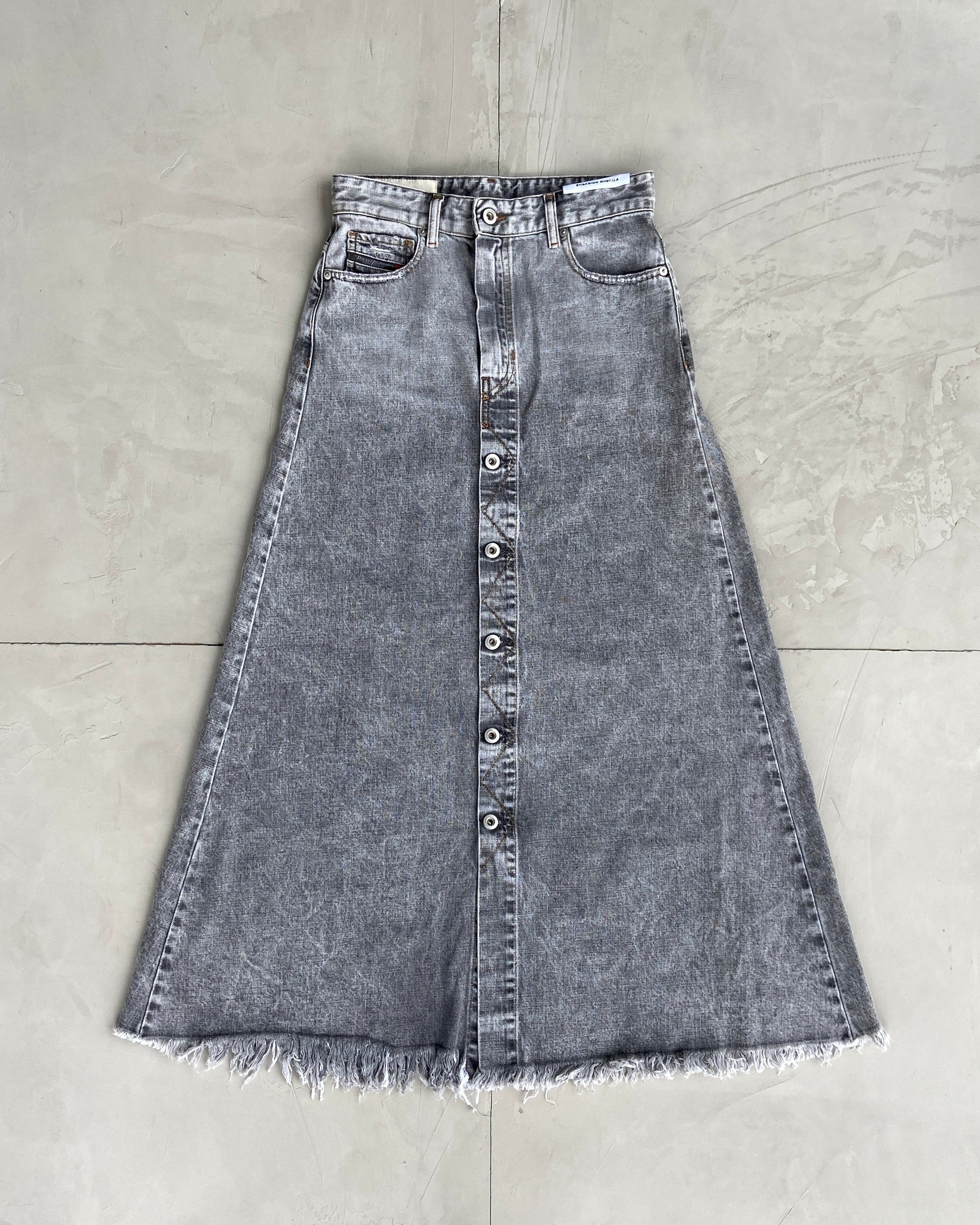 DIESEL DISTRESSED DENIM MAXI SKIRT - S | Small, Grey