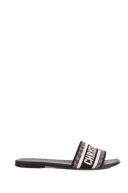 Dior Dway Embroidered Slide Black/ Cream 38 | O/S, Multicoloured