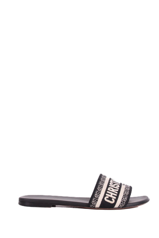 Dior Dway Embroidered Slide Black/ Cream 38 | O/S, Multicoloured