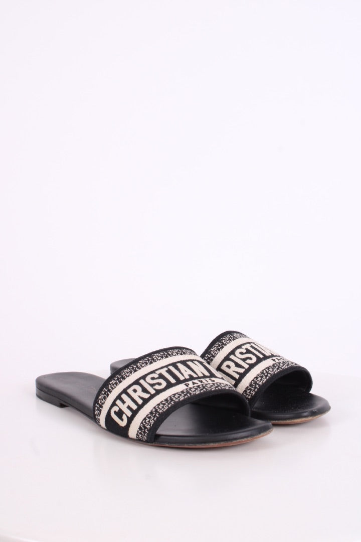Dior Dway Embroidered Slide Black/ Cream 38 | O/S, Multicoloured