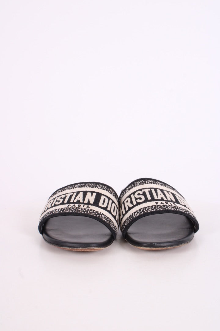 Dior Dway Embroidered Slide Black/ Cream 38 | O/S, Multicoloured