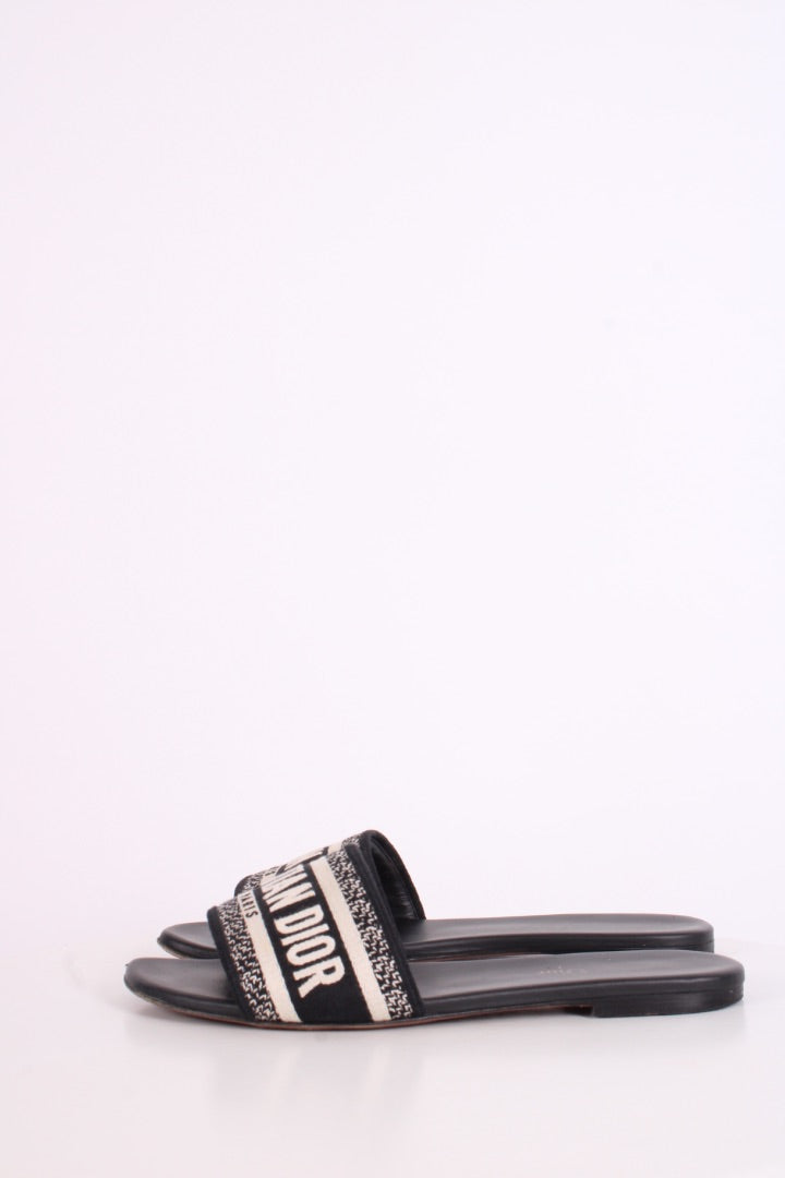 Dior Dway Embroidered Slide Black/ Cream 38 | O/S, Multicoloured