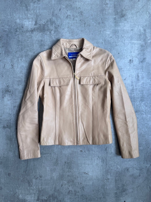 Burberry Blue Label Beige Sheepskin Single Riders Jacket
