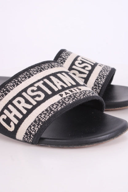 Dior Dway Embroidered Slide Black/ Cream 38 | O/S, Multicoloured