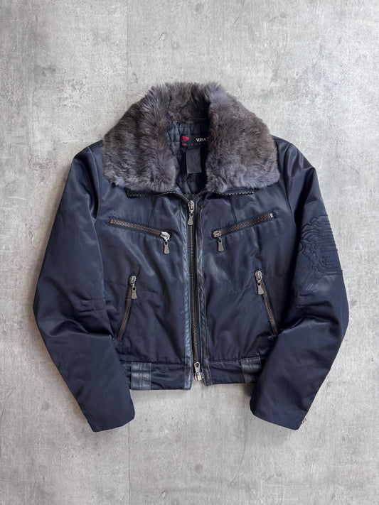 Versace Sport Cropped Fur Collar Black Utility Blouson