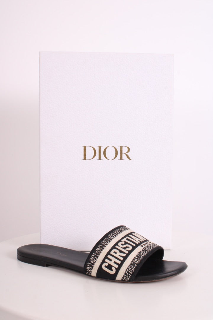 Dior Dway Embroidered Slide Black/ Cream 38 | O/S, Multicoloured