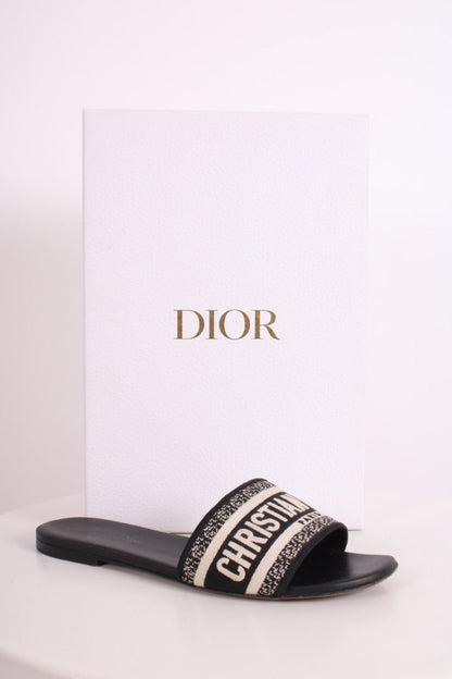 Dior Dway Embroidered Slide Black/ Cream 38 | O/S, Multicoloured