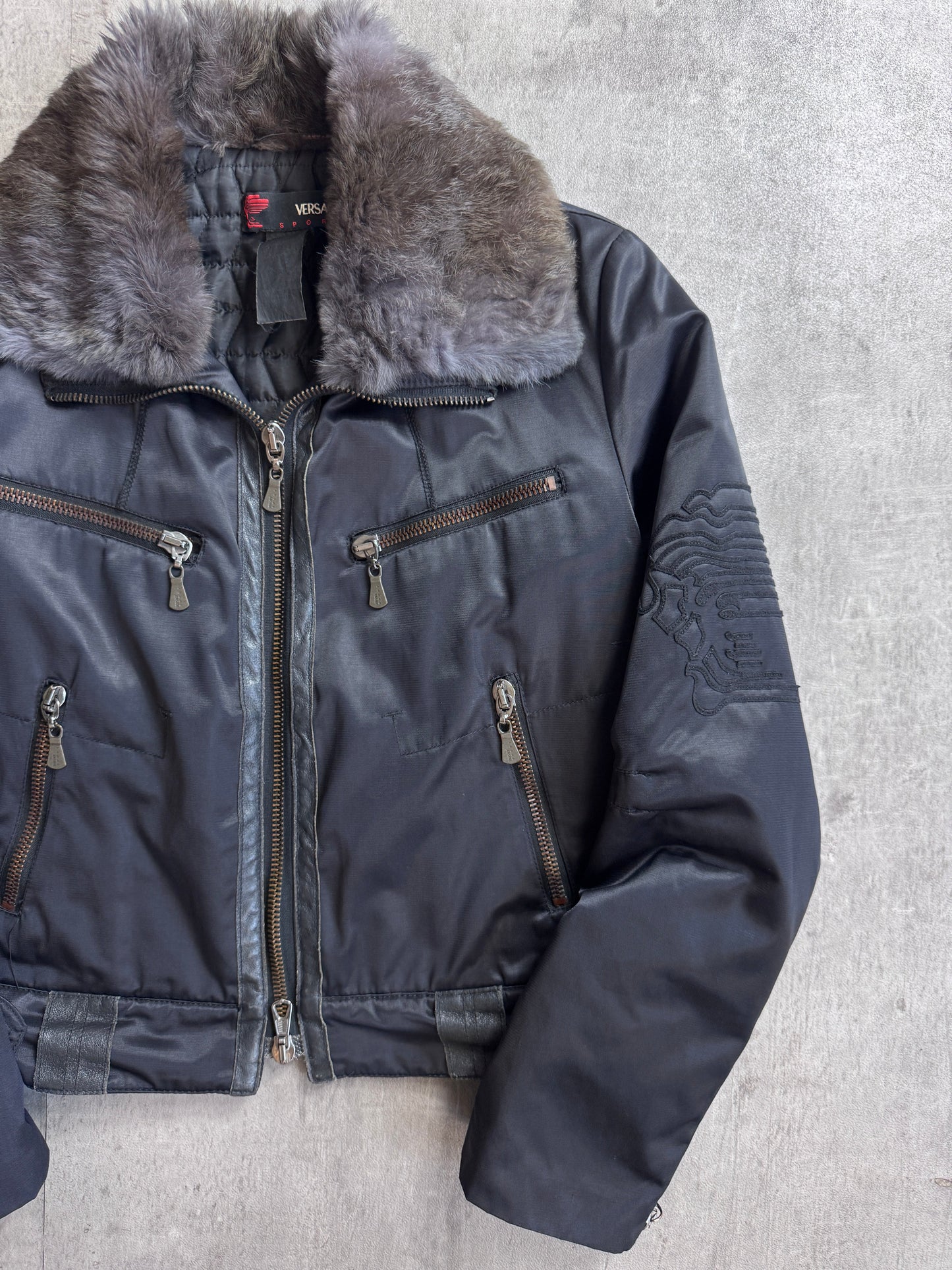 Versace Sport Cropped Fur Collar Black Utility Blouson