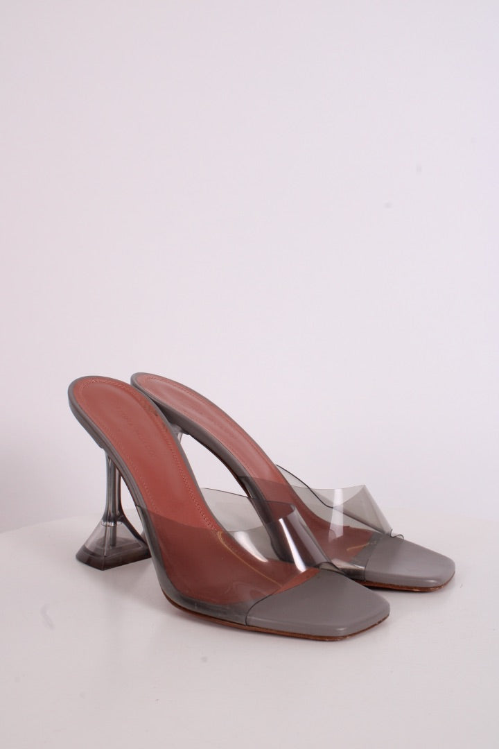 Amina Muaddi Lupita Glass PVC Heels Light Grey 38 | O/S, Grey
