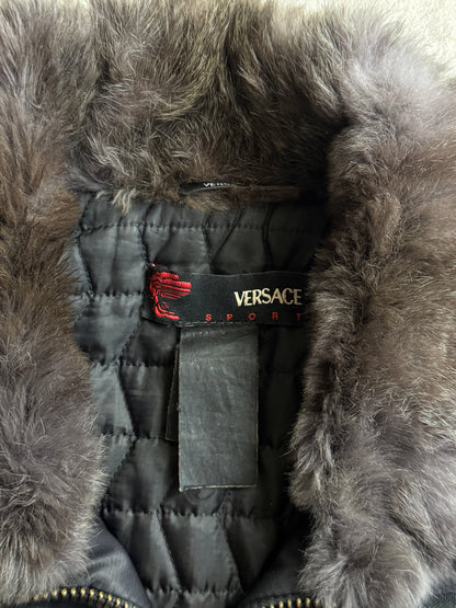 Versace Sport Cropped Fur Collar Black Utility Blouson