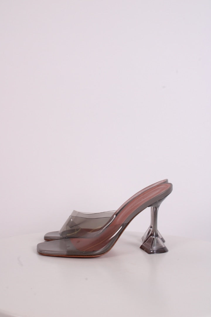 Amina Muaddi Lupita Glass PVC Heels Light Grey 38 | O/S, Grey