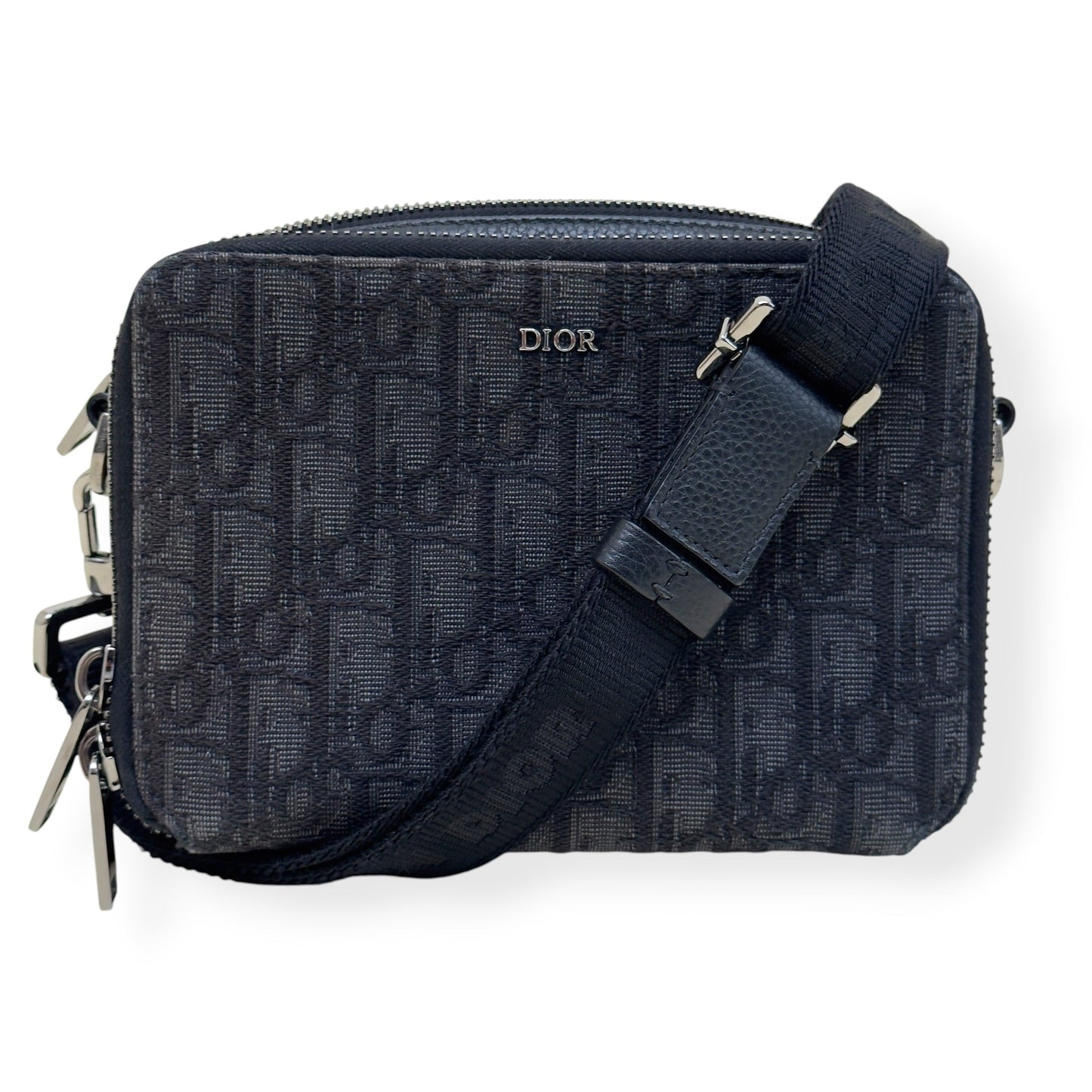 DIOR OBLIQUE JACQUARD ZIPPED POUCH WITH STRAP BLACK S | O/S, Black