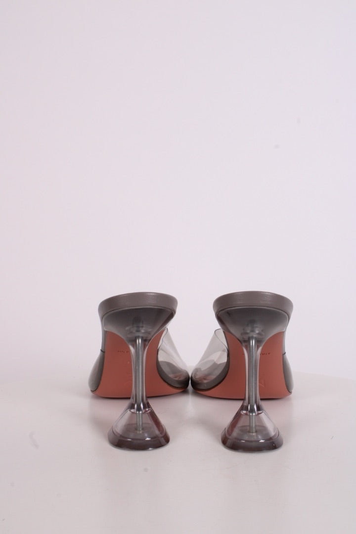 Amina Muaddi Lupita Glass PVC Heels Light Grey 38 | O/S, Grey