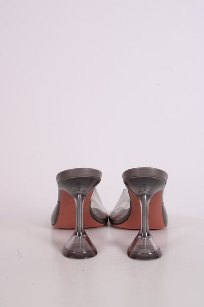 Amina Muaddi Lupita Glass PVC Heels Light Grey 38 | O/S, Grey