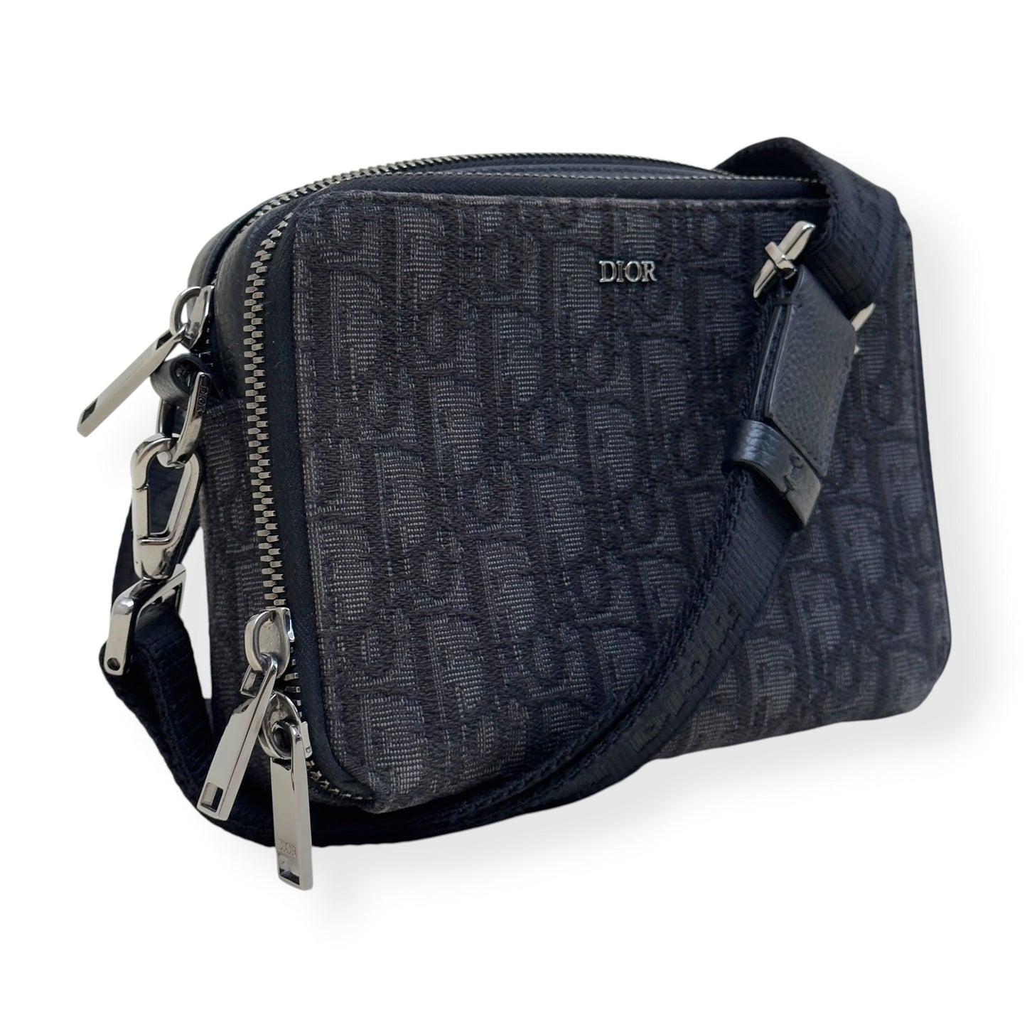 DIOR OBLIQUE JACQUARD ZIPPED POUCH WITH STRAP BLACK S | O/S, Black