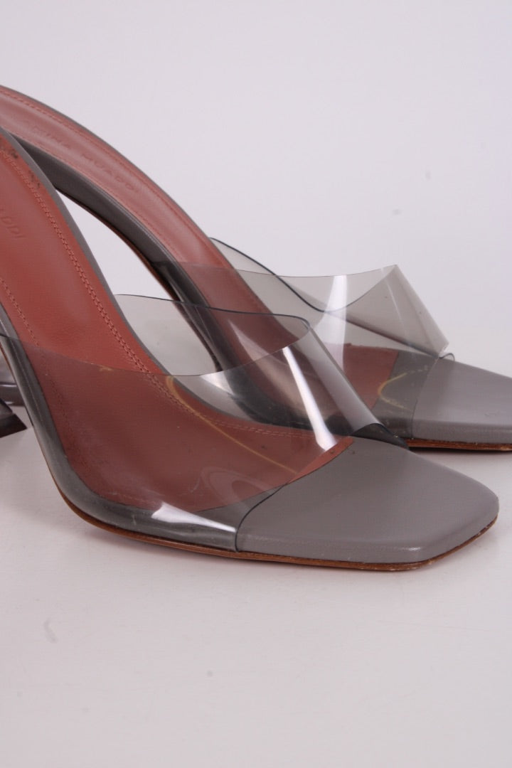Amina Muaddi Lupita Glass PVC Heels Light Grey 38 | O/S, Grey