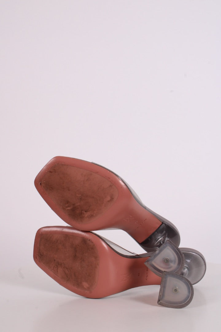 Amina Muaddi Lupita Glass PVC Heels Light Grey 38 | O/S, Grey