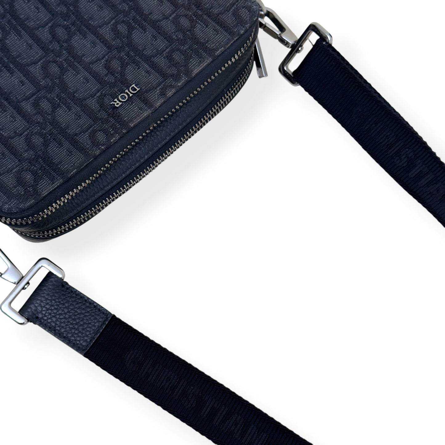 DIOR OBLIQUE JACQUARD ZIPPED POUCH WITH STRAP BLACK S | O/S, Black