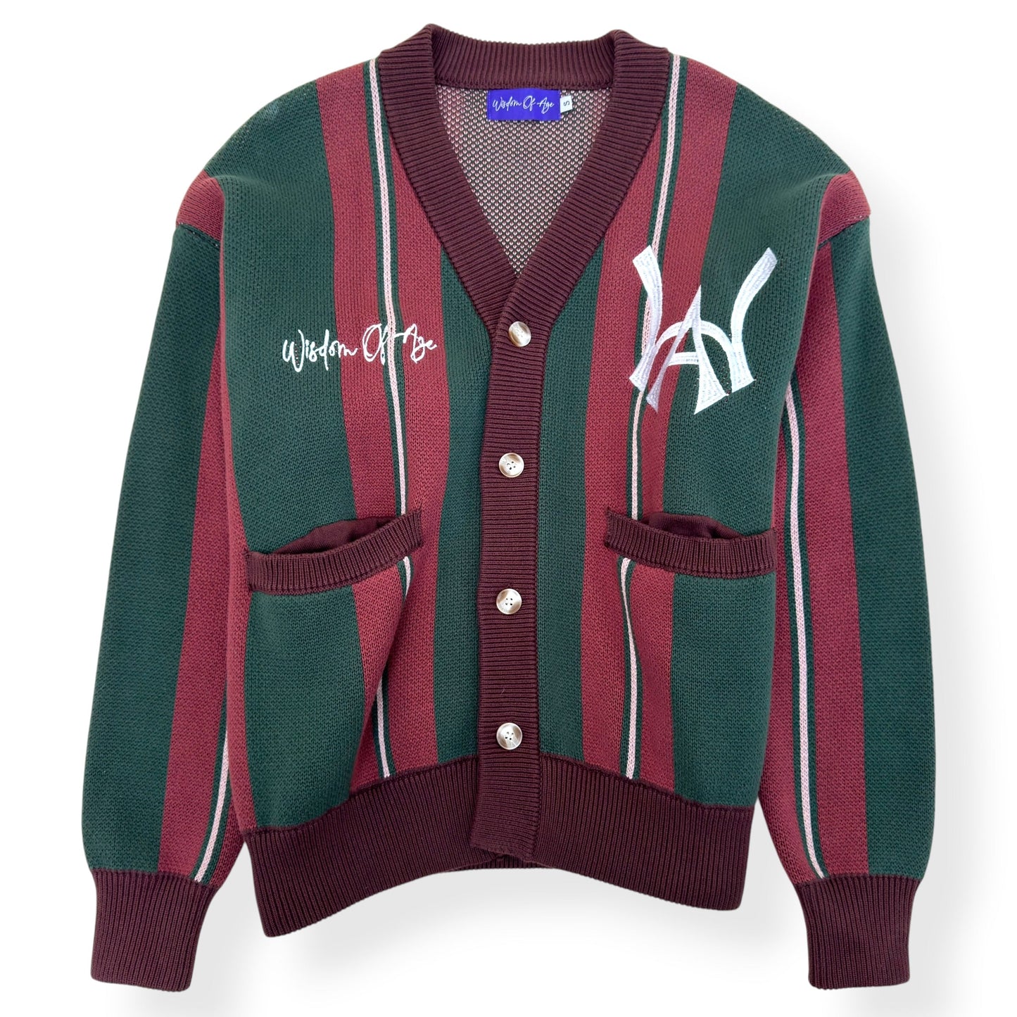 WISDOM OF AGE CITY CARDIGAN GREEN / BURGUNDY S | Small, Burgundy