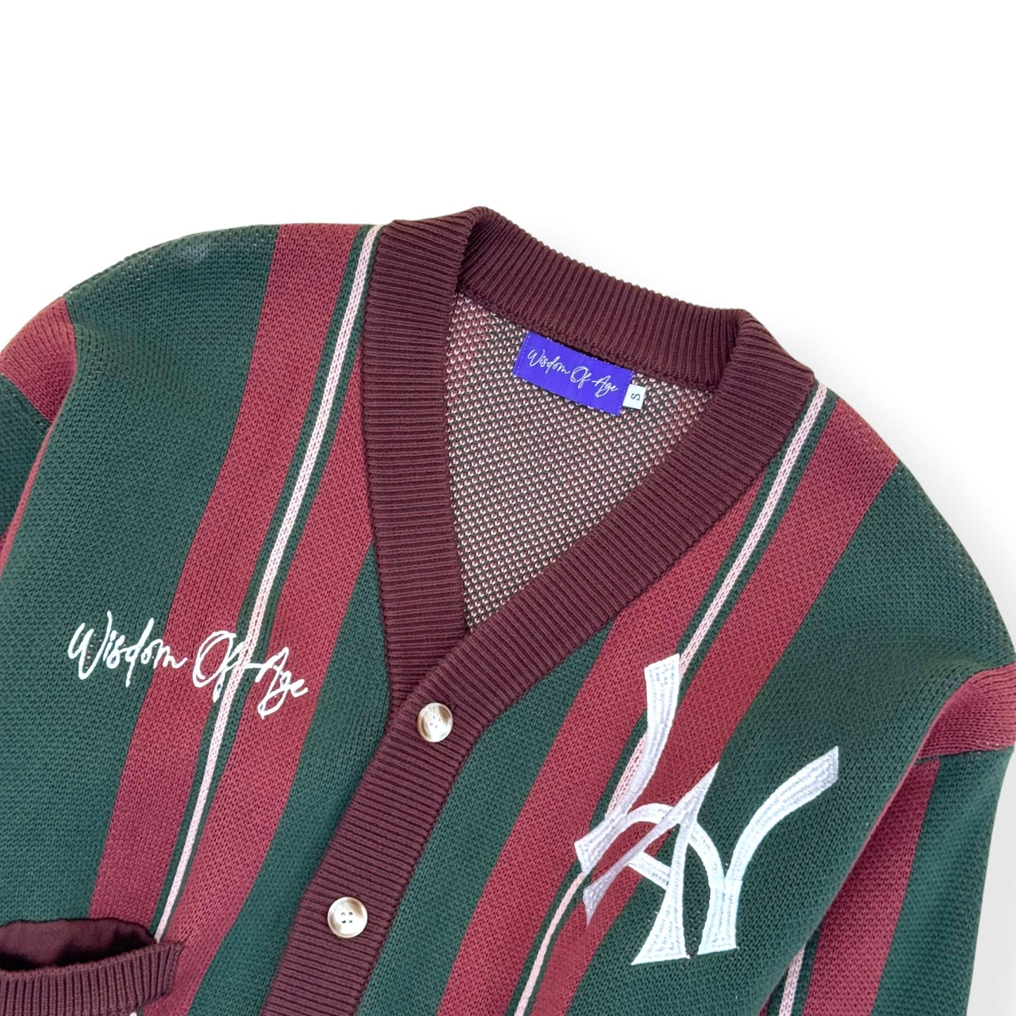 WISDOM OF AGE CITY CARDIGAN GREEN / BURGUNDY S | Small, Burgundy