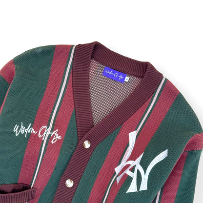 WISDOM OF AGE CITY CARDIGAN GREEN / BURGUNDY S | Small, Burgundy