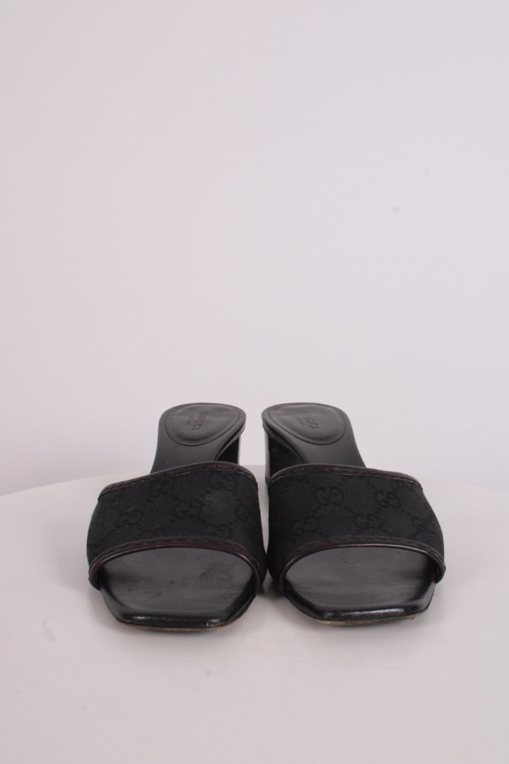 Gucci Monogram Heeled Mule Shoes Black 38 | O/S, Black