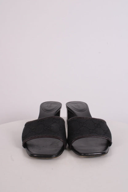Gucci Monogram Heeled Mule Shoes Black 38 | O/S, Black