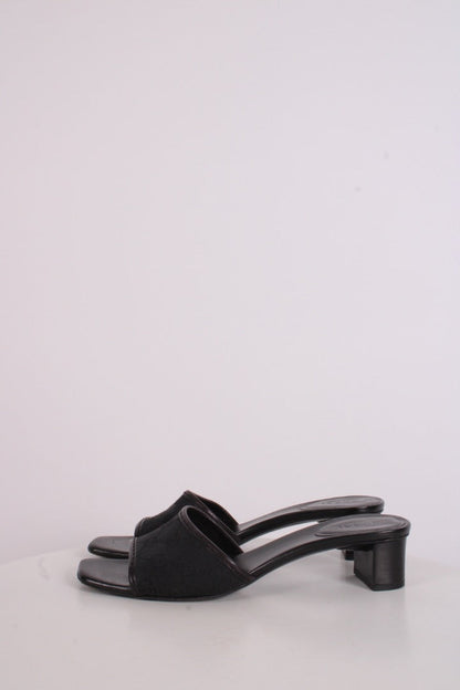 Gucci Monogram Heeled Mule Shoes Black 38 | O/S, Black