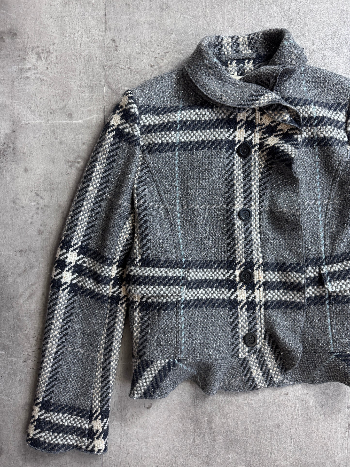 Burberry Double Layer Grey Nova Check Tweed Blazer