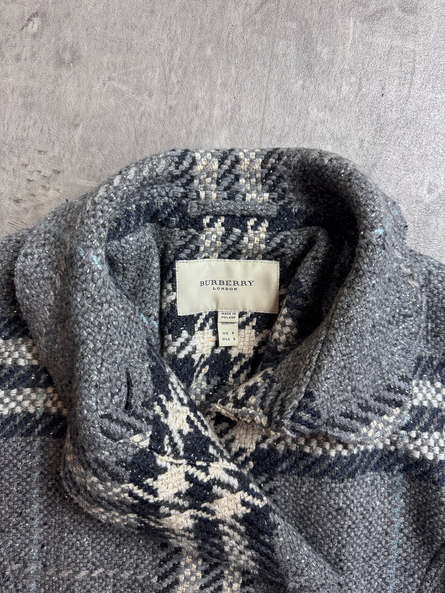 Burberry Double Layer Grey Nova Check Tweed Blazer