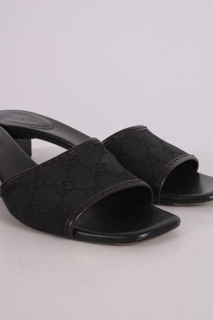 Gucci Monogram Heeled Mule Shoes Black 38 | O/S, Black