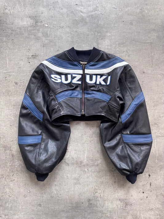 VT Rework: Suzuki Racing Cropped Exaggerated Sleeve Leather Blouson | Medium, Multicoloured