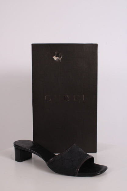 Gucci Monogram Heeled Mule Shoes Black 38 | O/S, Black