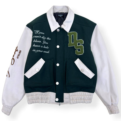 DI SANTI STUDIO DS VARSITY LEATHER JACKET GREEN / WHITE S | Small, Green
