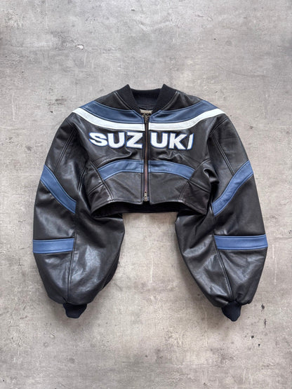 VT Rework: Suzuki Racing Cropped Exaggerated Sleeve Leather Blouson | Medium, Multicoloured
