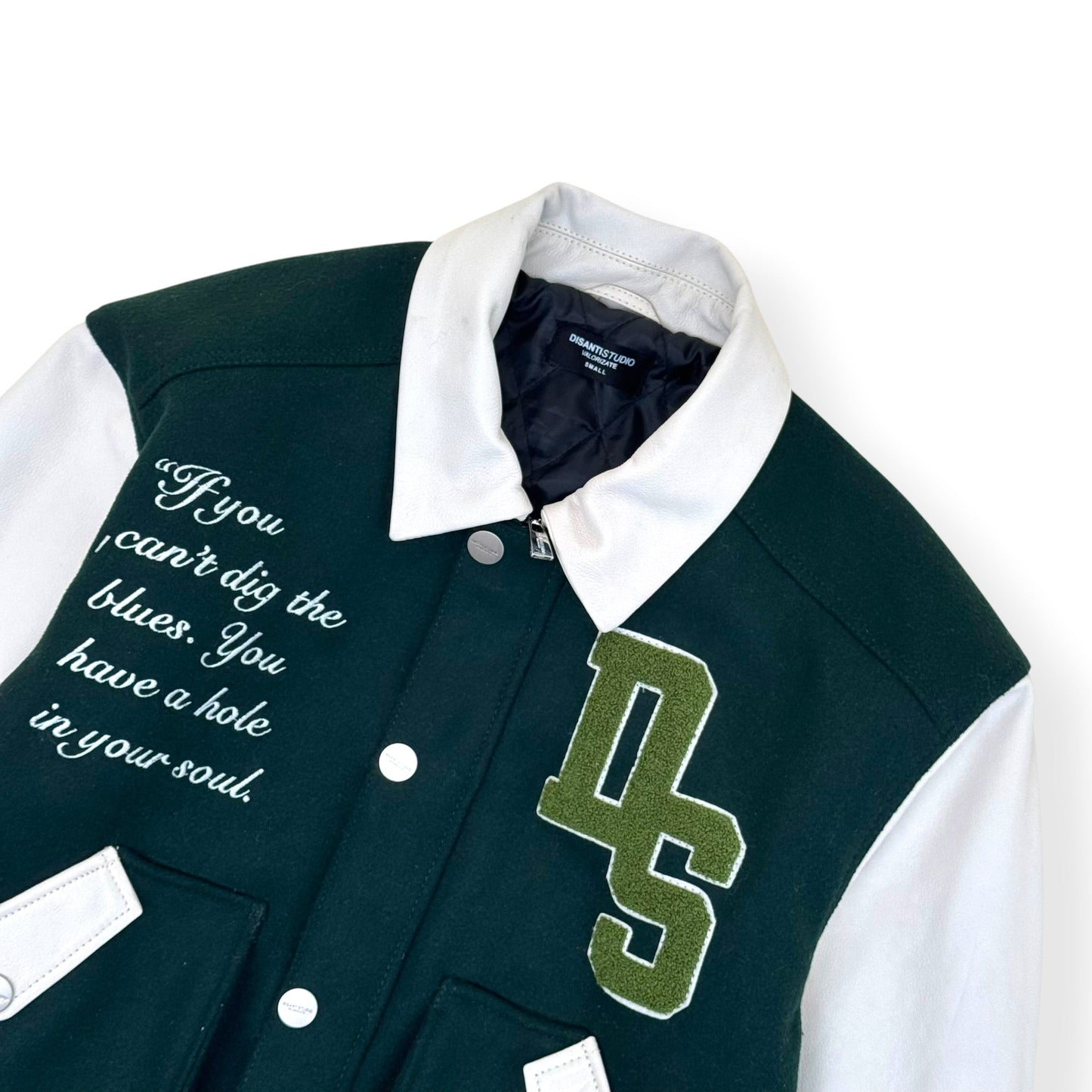 DI SANTI STUDIO DS VARSITY LEATHER JACKET GREEN / WHITE S | Small, Green