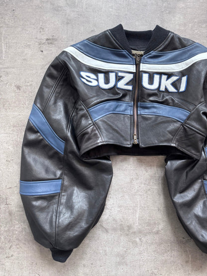 VT Rework: Suzuki Racing Cropped Exaggerated Sleeve Leather Blouson | Medium, Multicoloured