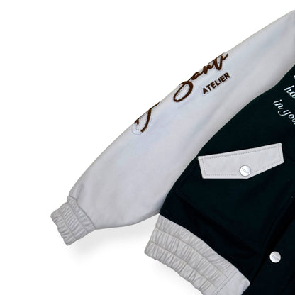 DI SANTI STUDIO DS VARSITY LEATHER JACKET GREEN / WHITE S | Small, Green
