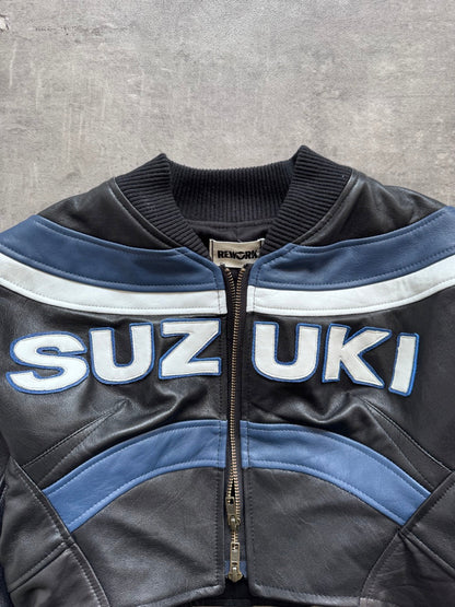 VT Rework: Suzuki Racing Cropped Exaggerated Sleeve Leather Blouson | Medium, Multicoloured