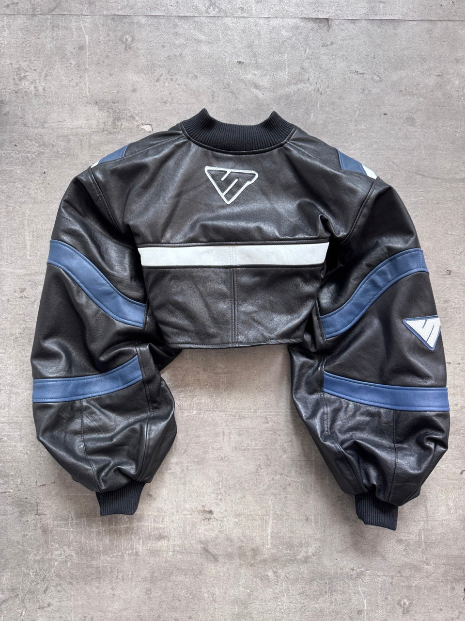 VT Rework: Suzuki Racing Cropped Exaggerated Sleeve Leather Blouson | Medium, Multicoloured
