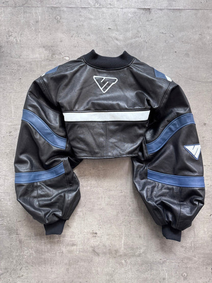 VT Rework: Suzuki Racing Cropped Exaggerated Sleeve Leather Blouson | Medium, Multicoloured