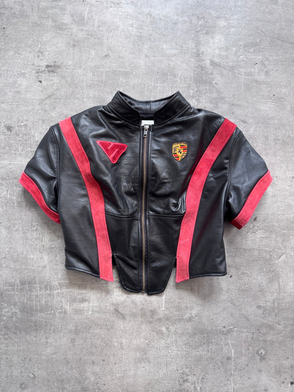 VT Rework: Porsche Motorsport Suede Trim Cropped SS Leather Top | Small, Multicoloured