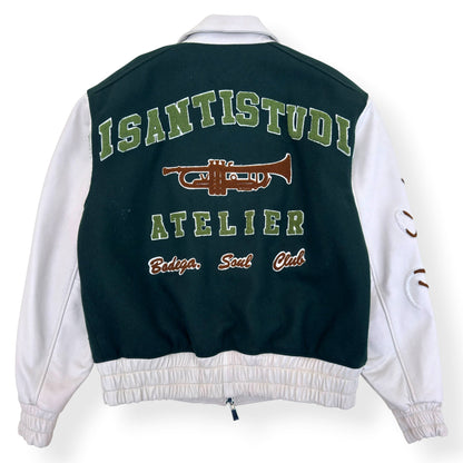DI SANTI STUDIO DS VARSITY LEATHER JACKET GREEN / WHITE S | Small, Green