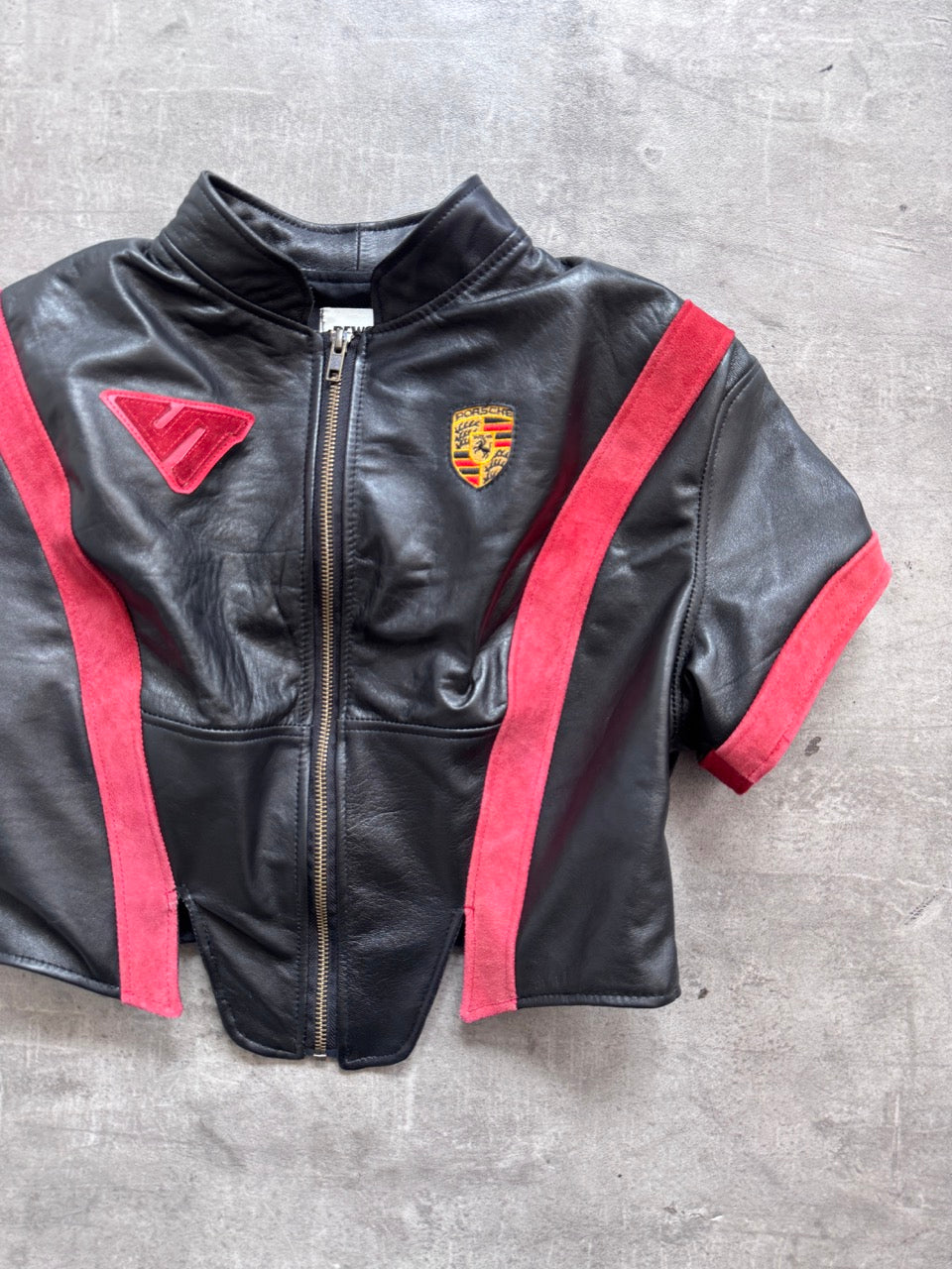 VT Rework: Porsche Motorsport Suede Trim Cropped SS Leather Top | Small, Multicoloured