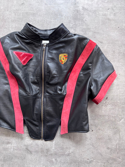 VT Rework: Porsche Motorsport Suede Trim Cropped SS Leather Top | Small, Multicoloured